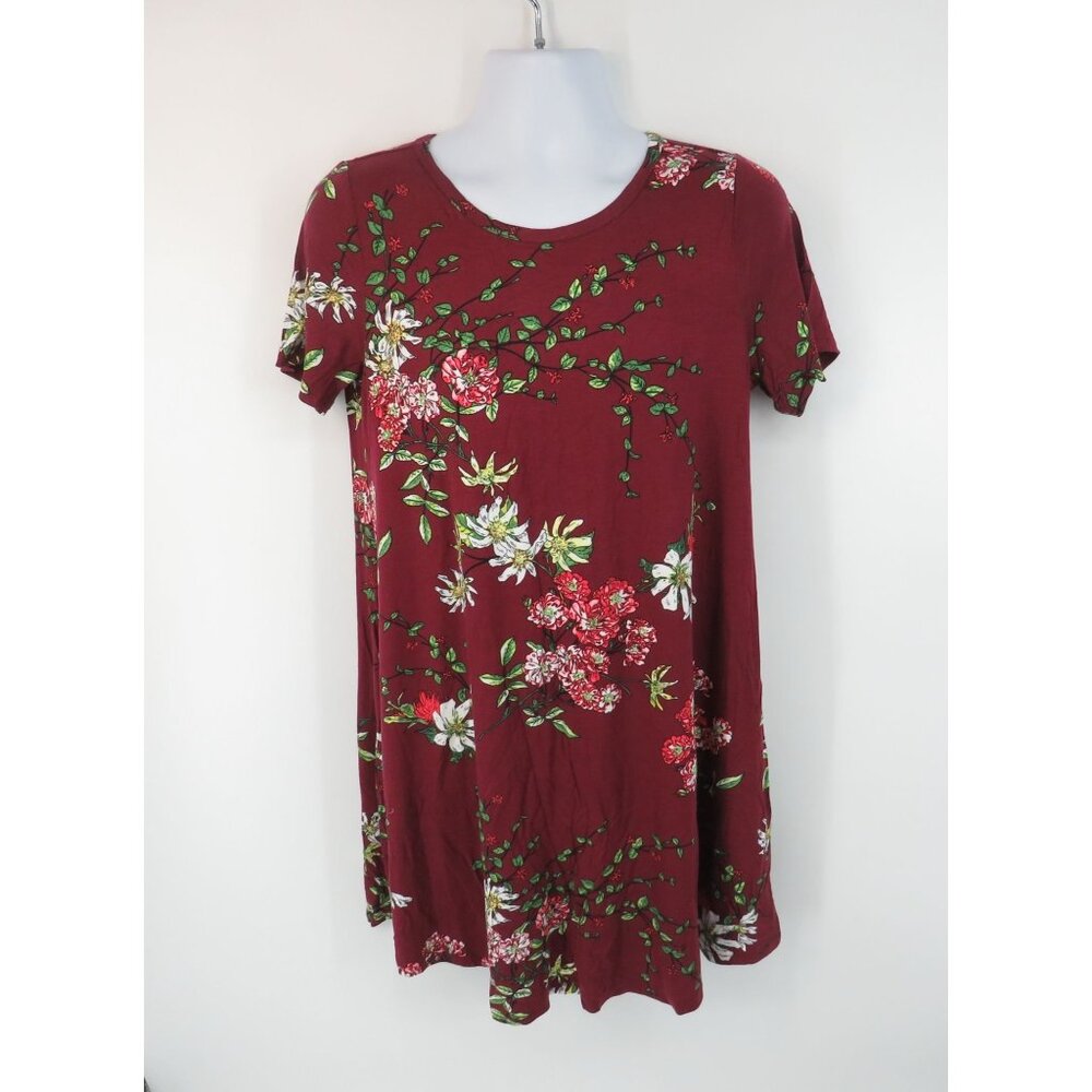 Dusdimon Women's Knee Length Floral Burgundy Dress XL NWT
